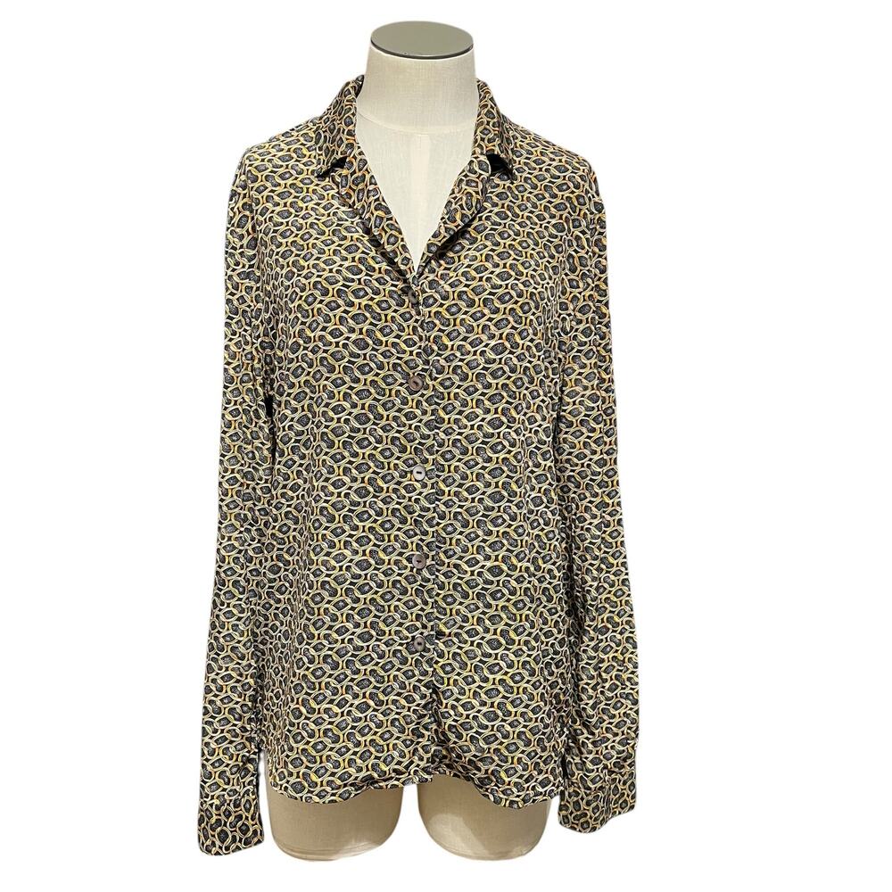 Grace Chemise Vintage 90s Silk Chain Link Button Up Grunge Indie Shirt Sz M